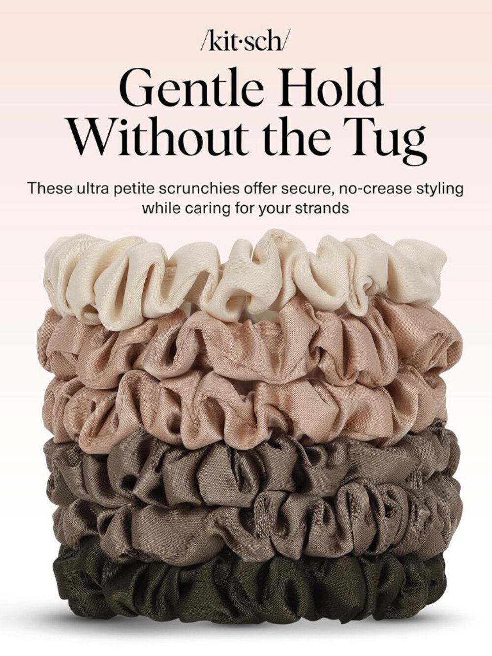 Kitsch Ultra-Petite Satin Scrunchies for Women - Eucalyptus, 6pcs